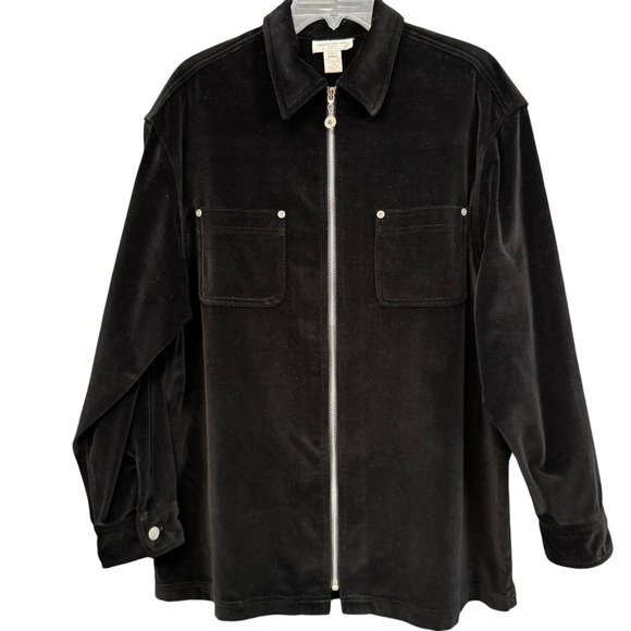 Jones NY Black Velvet Zip Shirt Jacket ✨ 100% Cotton - Picture 1 of 5